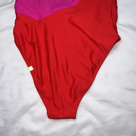 Summersalt Swimsuit Size 2LT Tall Pink Red White Sidestroke One Shoulder Piece - Picture 12 of 15